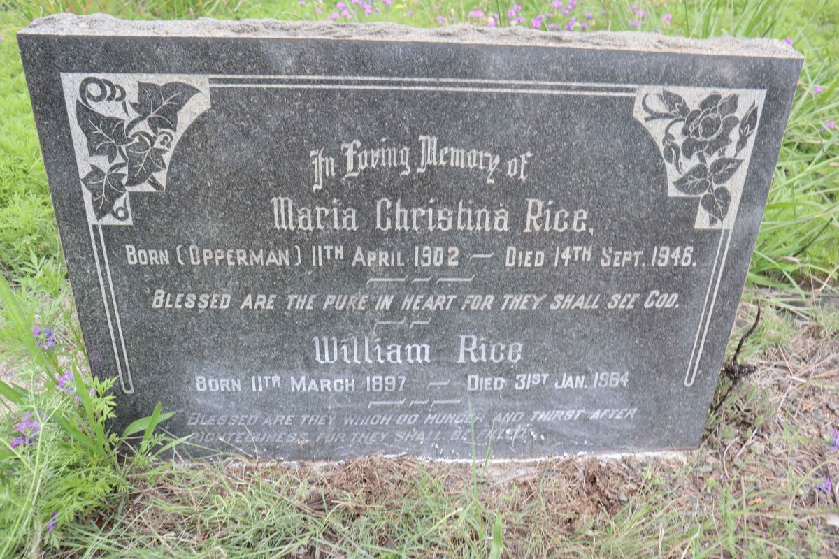 RICE William 1897-1964 &amp; Maria Christina OPPERMAN 1902-1946