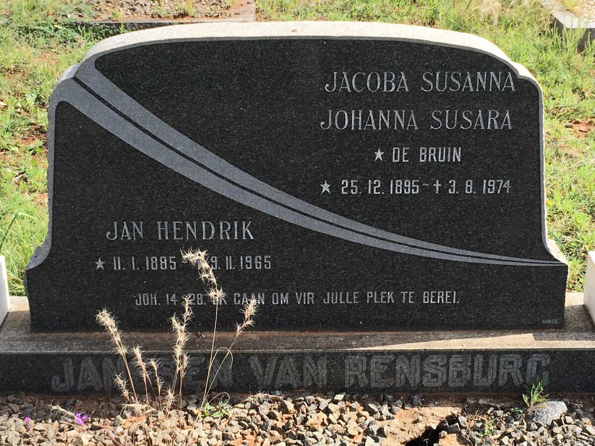 RENSBURG Jan Hendrik, Jansen van 1885-1965 &amp; Jacoba Susanna Johanna Susara DE BRUIN 1895-1974