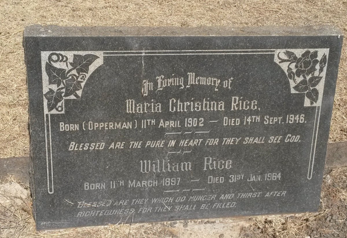 RICE William 1897-1964 &amp; Maria Christina OPPERMAN 1902-1946