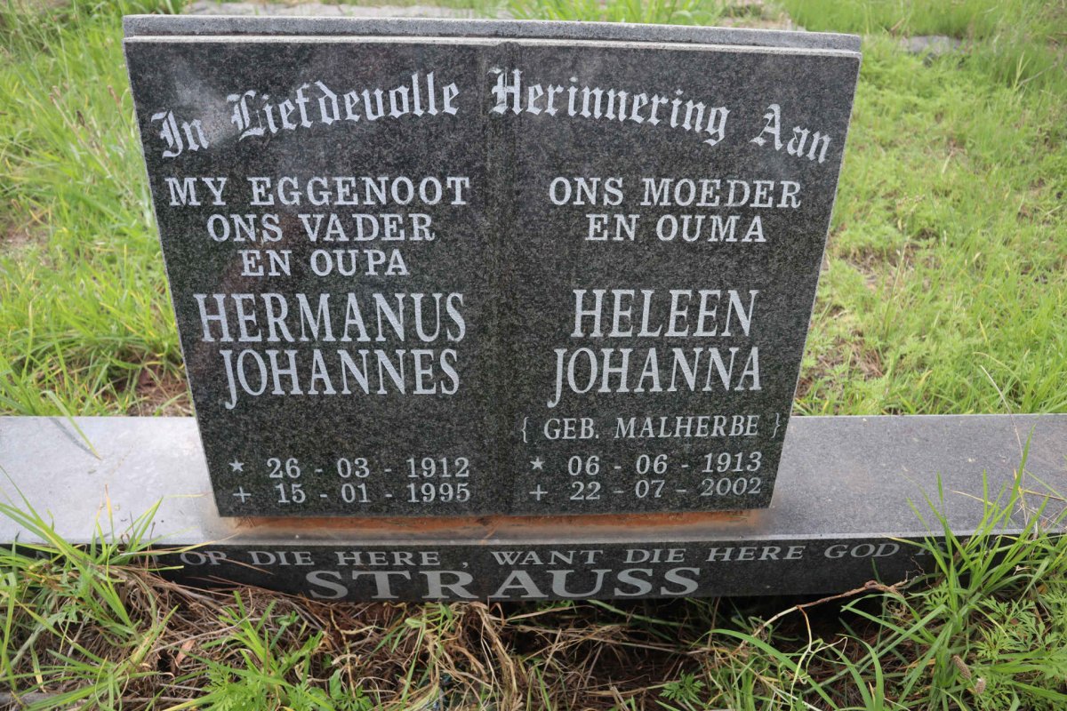 STRAUSS Hermanus Johannes 1912-1995 &amp; Heleen Johanna MALHERBE 1913-2002