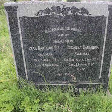 SAAIMAN Isak Barthlomeus 1861-1945 &amp; Susanna Catharina OOSTHUIZEN 1867-1932