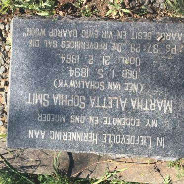 SMIT Martha Aletta Sophia nee VAN SCHALKWYK 1894-1964