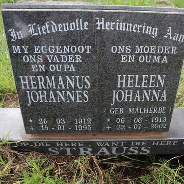 STRAUSS Hermanus Johannes 1912-1995 &amp; Heleen Johanna MALHERBE 1913-2002