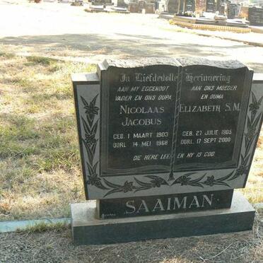 SAAIMAN Nicolaas Jacobus 1903-1968 &amp; Elizabeth S.M. 1905-2000