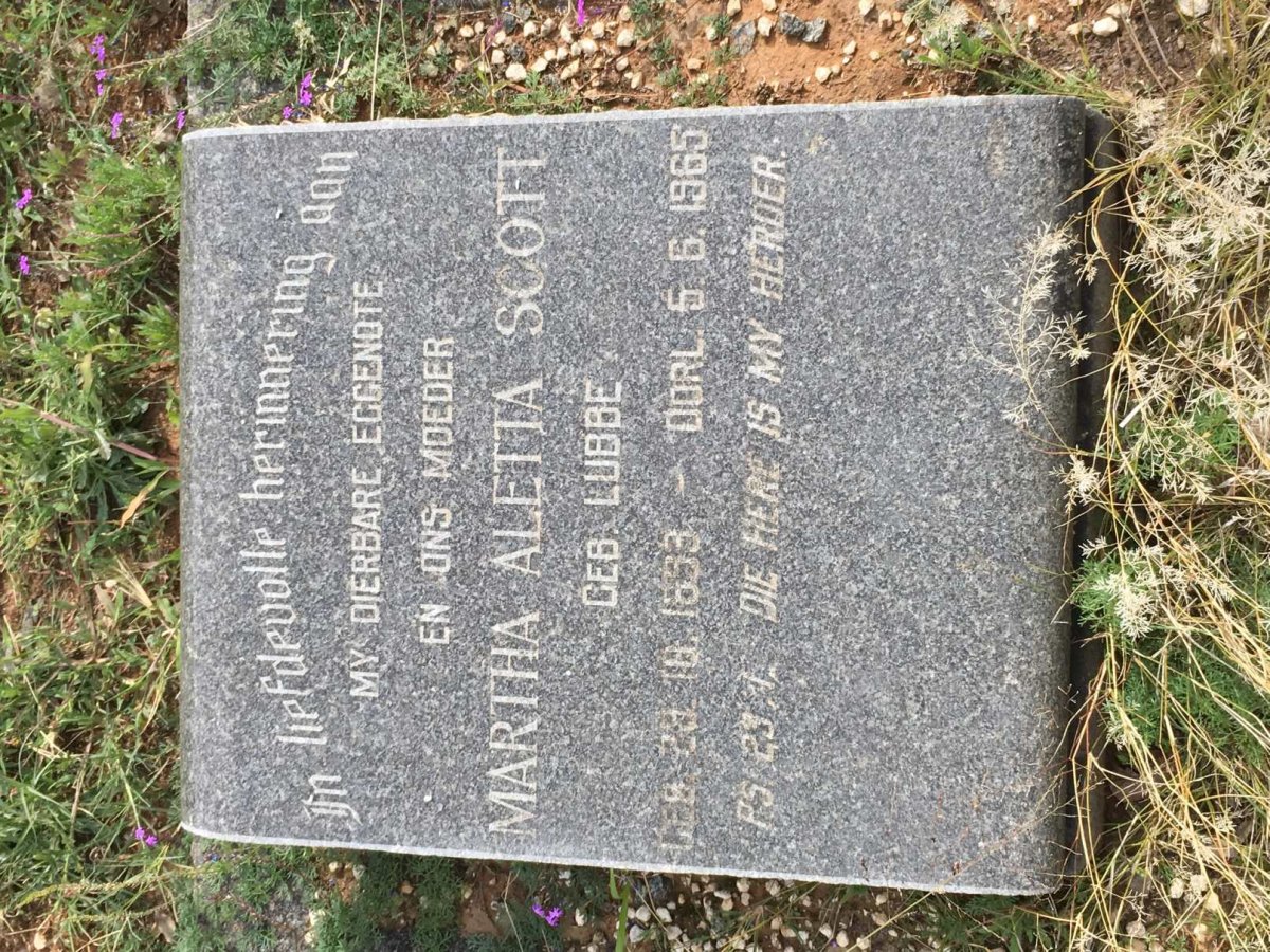 SCOTT Martha Aletta nee LUBBE 1893-1965