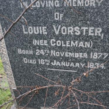 VORSTER Louie nee COLEMAN 1877-1934