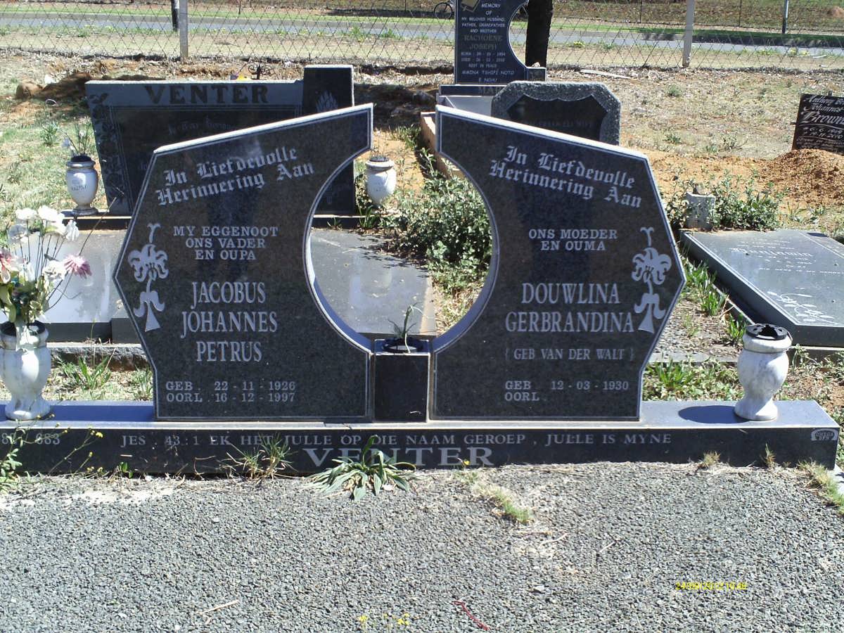 VENTER Jacobus Johannes Petrus 1920-1997 &amp; Douwlina Gerbrandina VAN DER WALT 1930-