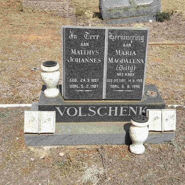 VOLSCHENK Matthys Johannes 1897-1987 &amp; Maria Magdalena voorheen KNOX nee DU TOIT 1918-1996