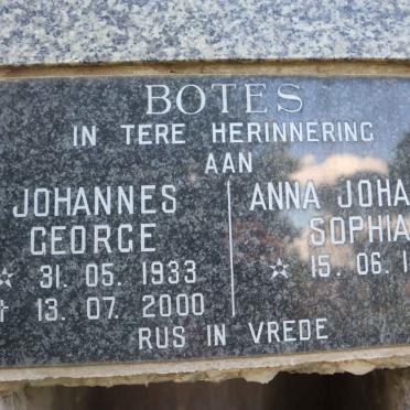 BOTES Johannes George 1933-2000 &amp; Anna Johanna Sophia 1934-