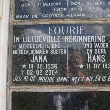 FOURIE Hans 1930- &amp; Jana 1936-2004