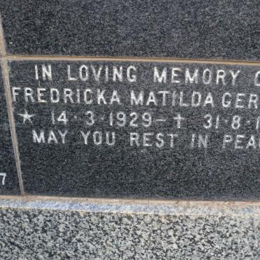 GERICKE Fredricka Matilda 1929-1979