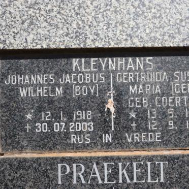 KLEYNHANS Johannes Jacobus Wilhelm 1918-2003 &amp; Gertruida Susanna Maria COERTZEN 1922-1997
