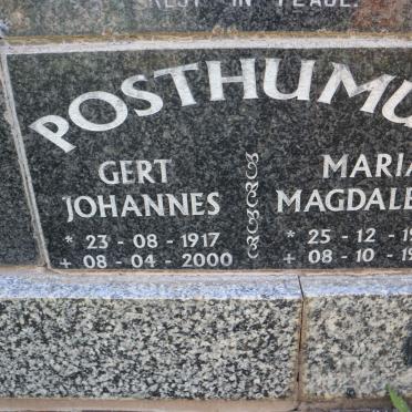 POSTHUMUS Gert Johannes 1917-2000 &amp; Maria Magdalena 1922-1990