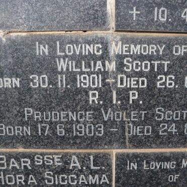 SCOTT William 1901-1973 &amp; Prudence Violet 1903-1987