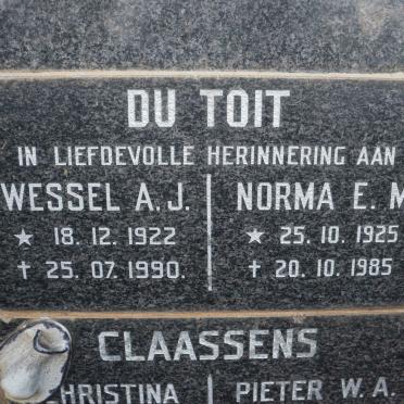 TOIT Wessel A.J., du 1922-1990 &amp; Norma E.M. 1925-1985