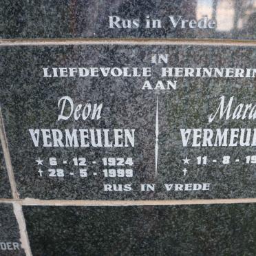 VERMEULEN Deon 1924-1999 &amp; Mara 1929-
