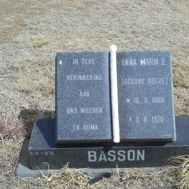BASSON Anna Maria E. nee KOTZE 1900-1979