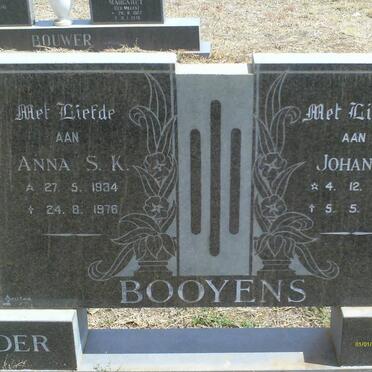 BOOYENS Johannes M. 1928-1996 &amp; Anna S.K. 1934-1976