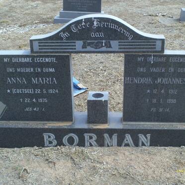BORMAN Hendrik Johannes Abraham 1912-1998 &amp; Anna Maria COETSEE 1924-1975
