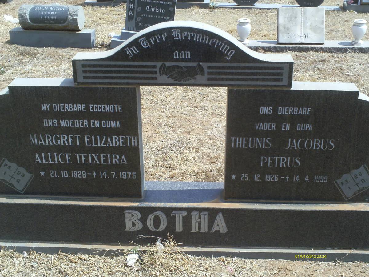BOTHA Theunis Jacobus Petrus 1926-1999 &amp; Margret Elizabeth Allice Teixeira 1928-1975