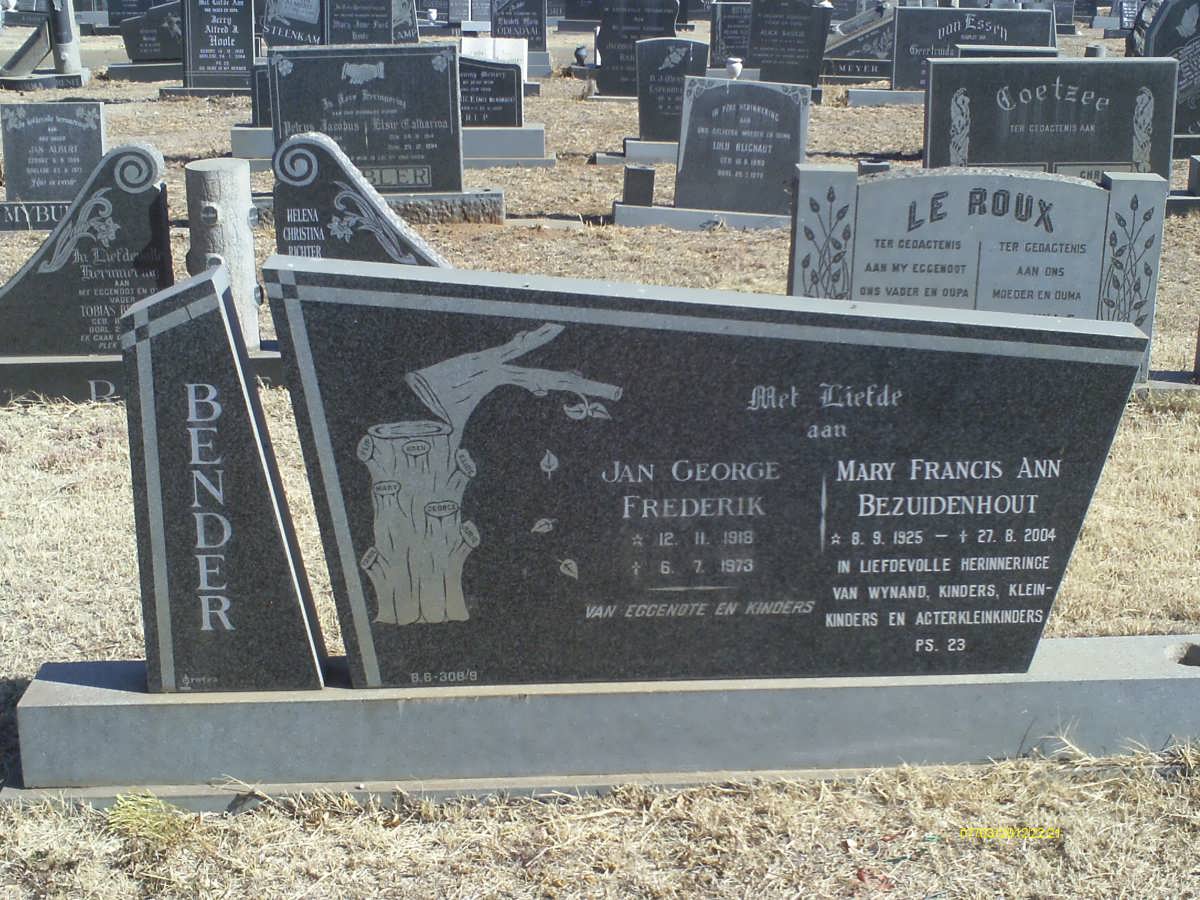 BENDER Jan George Frederik 1918-1973 &amp; Mary Francis Ann BEZUIDENHOUT 1925-2004