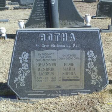 BOTHA Johannes Hendrik Jacobus 1923-1994 &amp; Elsie Maria Sophia 1926-