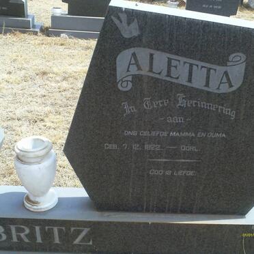 BRITZ Hannes 1922-1975 &amp; Aletta 1922-      