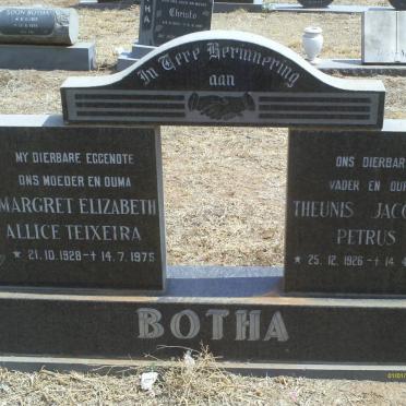 BOTHA Theunis Jacobus Petrus 1926-1999 &amp; Margret Elizabeth Allice Teixeira 1928-1975