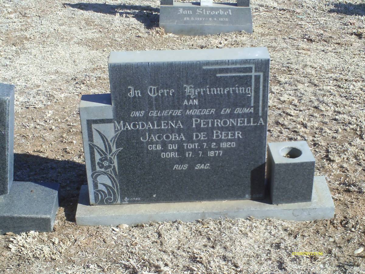 BEER Magdalena Petronella Jacoba, de nee DU TOIT 1920-1977