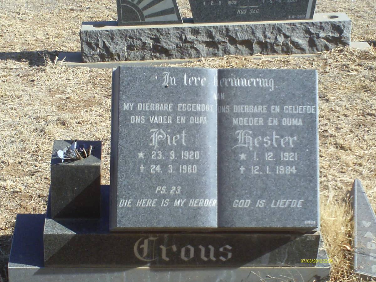 CROUS Piet 1920-1980 &amp; Hester 1921-1984