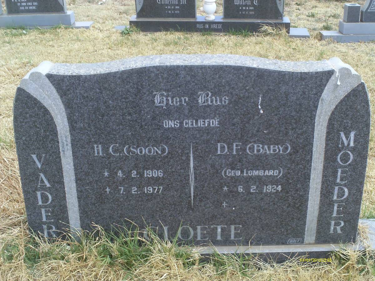 CLOETE H.C. 1906-1977 &amp; D.F. LOMBARD 1924-