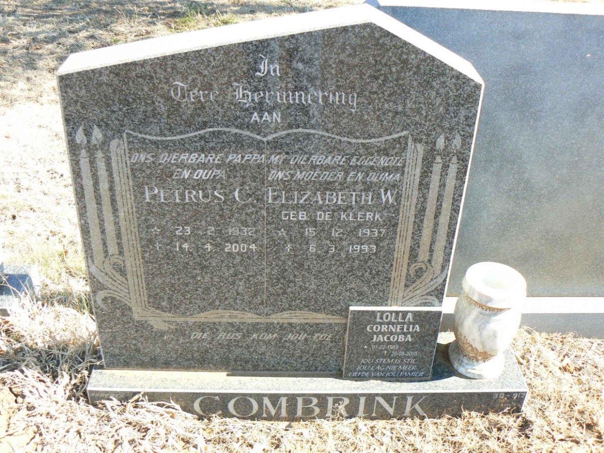COMBRINK Petrus C. 1932-2004 &amp; Elizabeth W. DE KLERK 1937-1993 :: COMBRINK Cornelia Jacoba 1959-2005