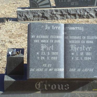 CROUS Piet 1920-1980 &amp; Hester 1921-1984
