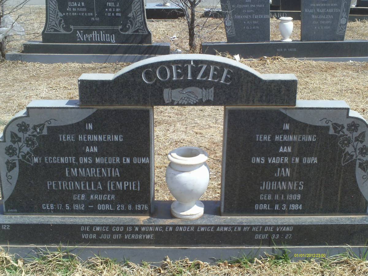 COETZEE Jan Johannes 1909-1984 &amp; Emmarentia Petronella KRUGER 1912-1976