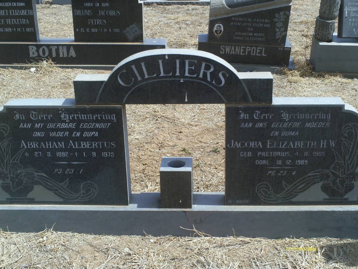 CILLIERS Abraham Albertus 1892-1975 &amp; Jacoba Elizabeth H.W. PRETORIUS 1905-1989