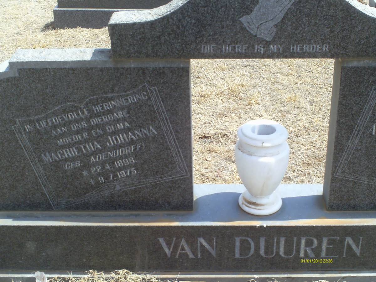 DUUREN Magrietha Johanna, van nee ADENDORFF 1898-1975