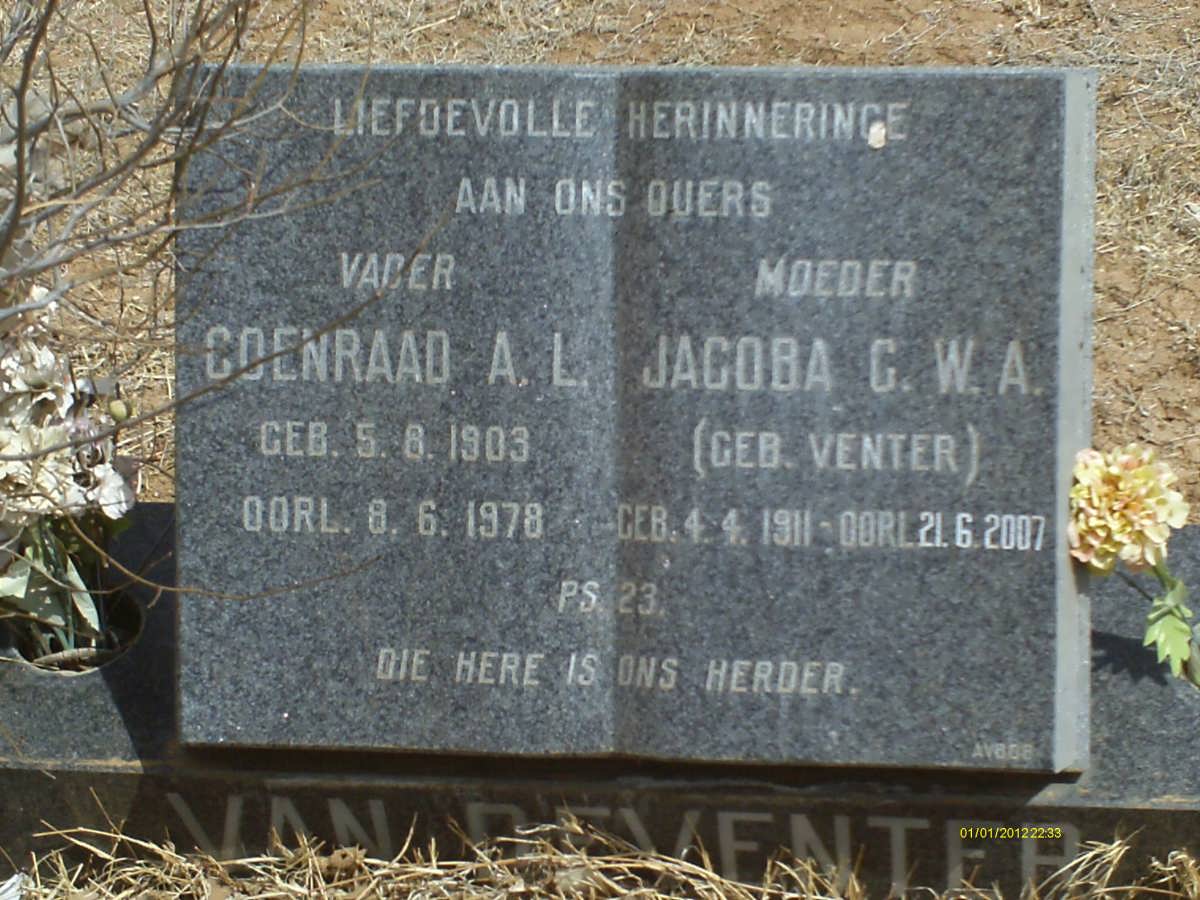DEVENTER Coenraad A.L., van 1903-1978 &amp; Jacoba G.W.A. VENTER 1911-2007