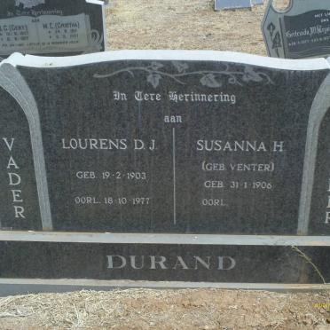 DURAND Lourens D.J. 1903-1977 &amp; Susanna H. VENTER 1906-