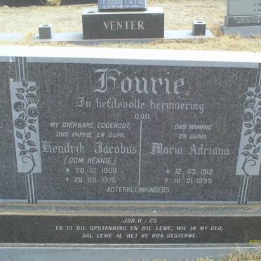 FOURIE Hendrik Jacobus 1900-1975 &amp; Maria Adriana 1912-1995