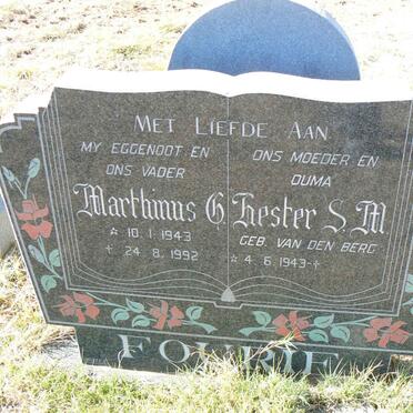 FOURIE Marthinus G. 1943-1992 &amp; Hester S.M. VAN DEN BERG 1943-