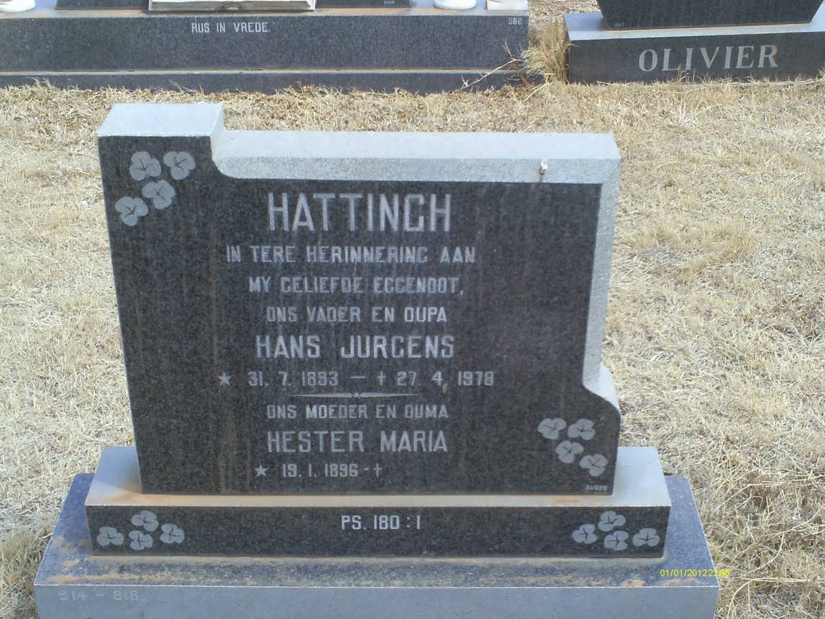 HATTINGH Hans Jurgens 1893-1978 &amp; Hester Maria 1896-