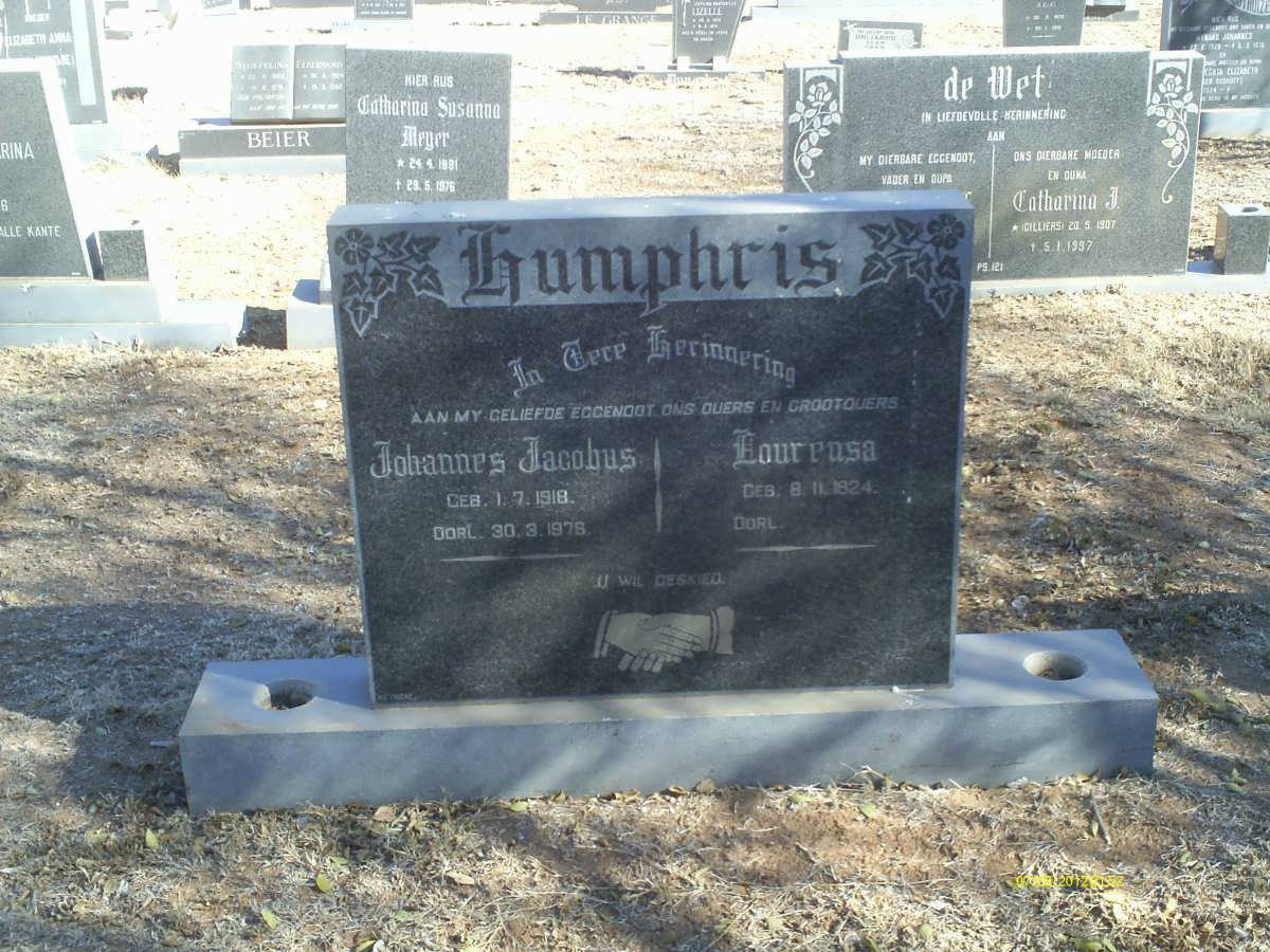 HUMPHRIS Johannes Jacobus 1918-1978 &amp; Lourensa 1924-