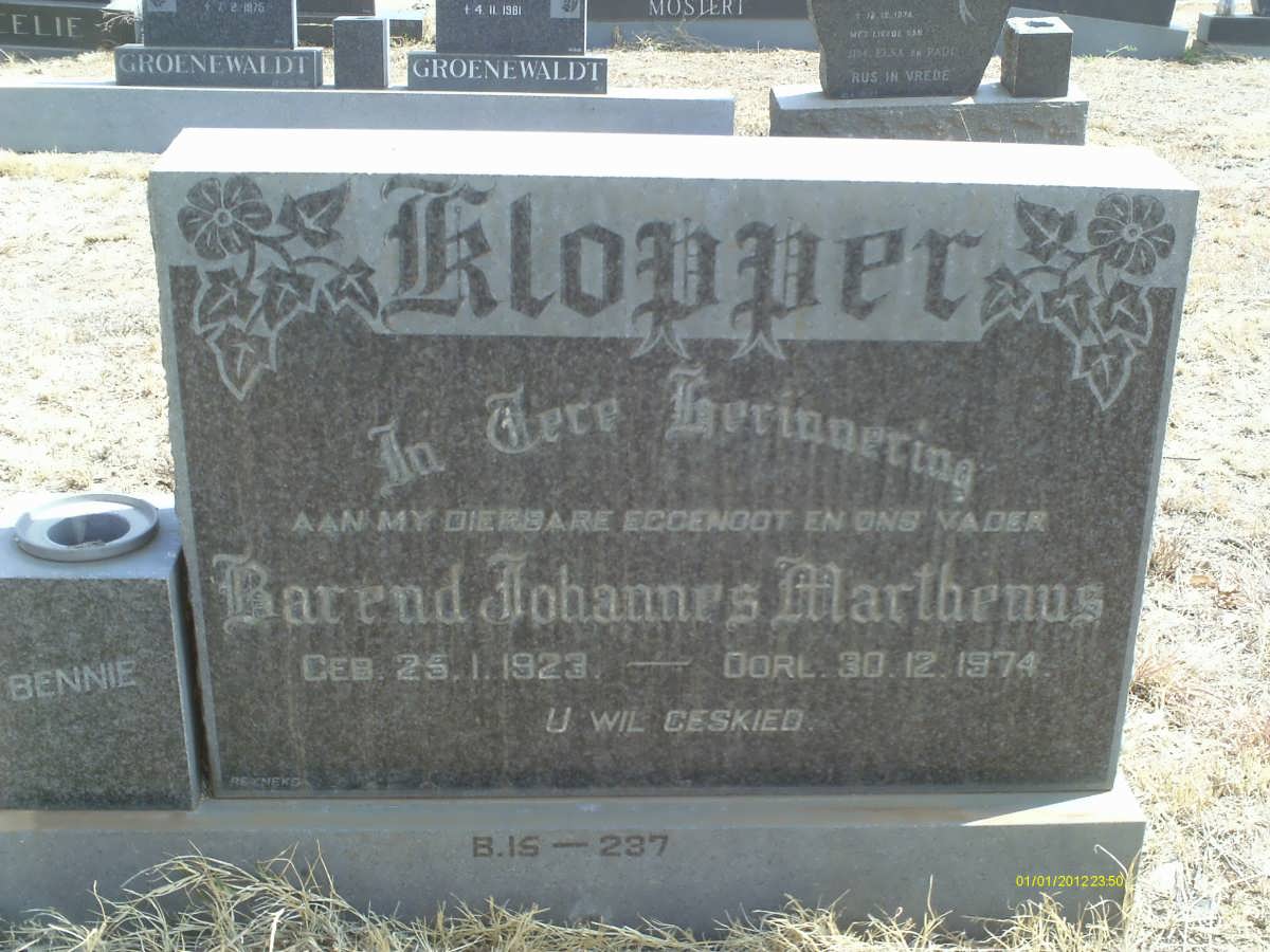 KLOPPER Barend Johannes Marthenus 1923-1974