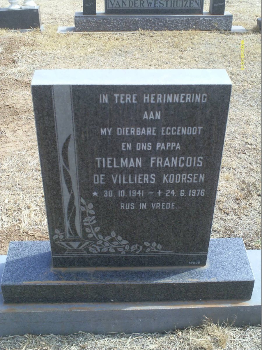 KOORSEN Tielman Francois De Villiers 1941-1976