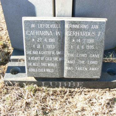 LUBBE Gerhardus F. 1918-1995 &amp; Catharina W. 1918-1993