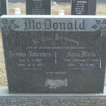 MCDONALD Dennis Johannes 1897-1974 &amp; Anna Maria JORDAAN 1903-1993