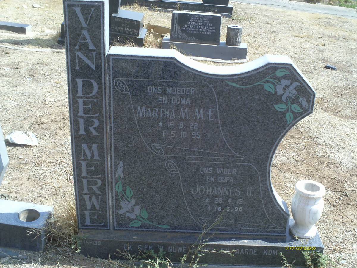 MERWE Johannes H., van der 1915-1996 &amp; Martha M.M.E. 1922-1995