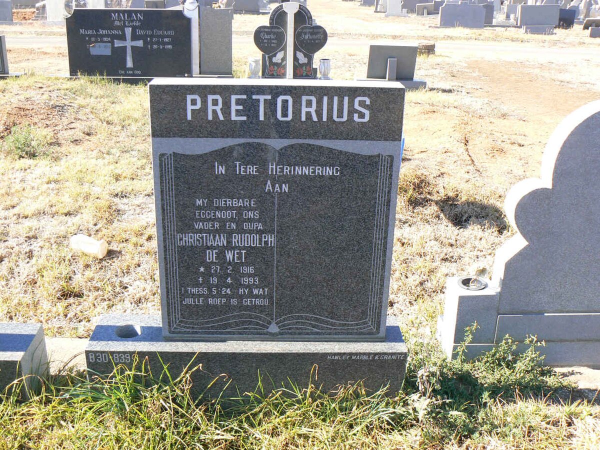 PRETORIUS Christiaan Rudolph De Wet 1916-1993