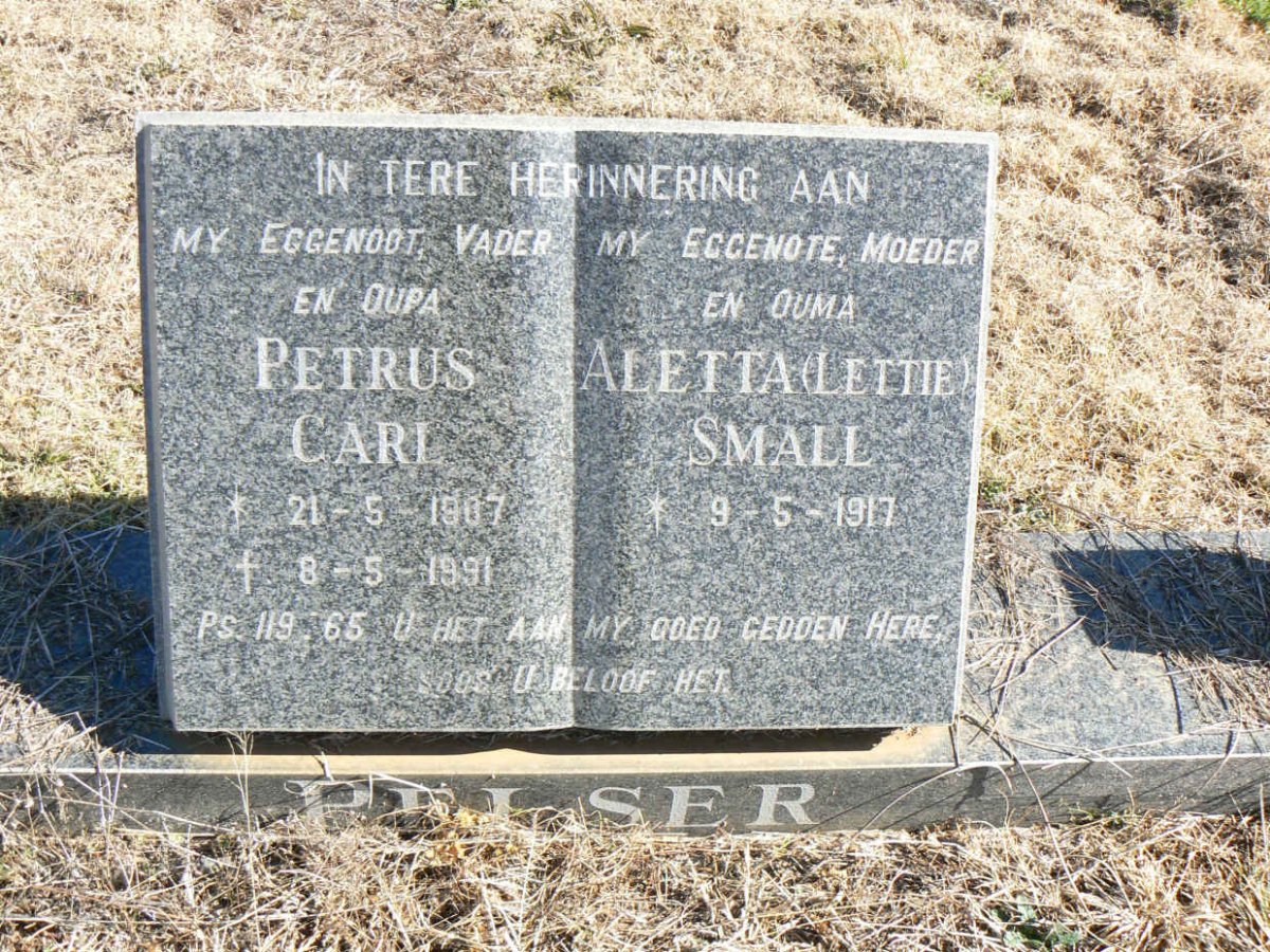 PELSER Petrus Carl 1907-1991 &amp; Aletta SMALL 1917-