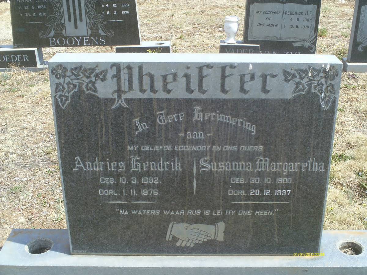 PHEIFFER Andries Hendrik 1892-1976 &amp; Susanna Margaretha 1900-1997
